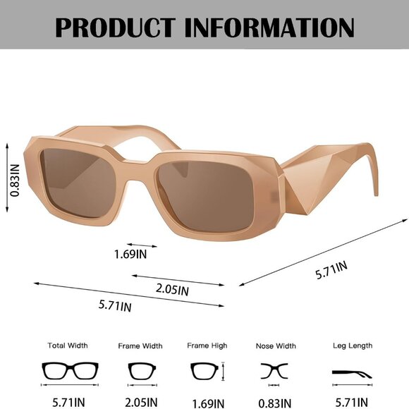 Rectangle Sunglasses Women Men Vintage Fashion Square Frame UV400 Protection - Picture 2 of 4